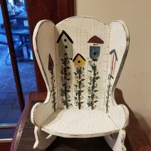 Country Motif Rocking Chair for Dolls or Planter, Cracked Patina